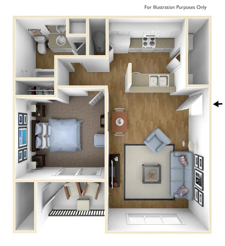 One Bed One Bath floor plan